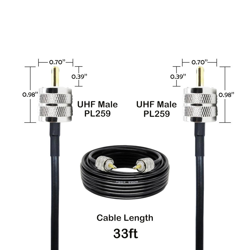 Rydocyee CB Coax Cable 33 Feet Solid Copper, UHF Male PL-259 to UHF Male PL-259 Low Loss, RG58 Coaxial Cable 50 Ohm Coax for CB Radio, Ham Radio, SWR Meter, Police Scanner, Antenna Tuner (33FT) - Image 4